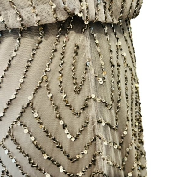 ADRIANNA PAPELL Womens Size 8 Blouson Cocktail Dress BEADED Grey Short PARTY - Picture 7 of 14